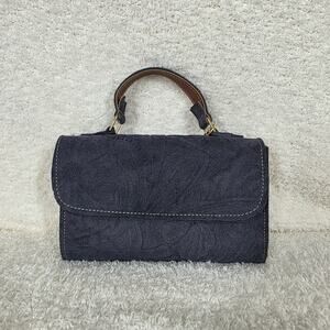 Artisan Handcrafted Embossed Floral Design Gray Suede Crossbody Bag